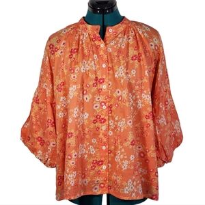 Olivia James The Label Floral Blouse Orange Pink Top Blouse Small Like New
